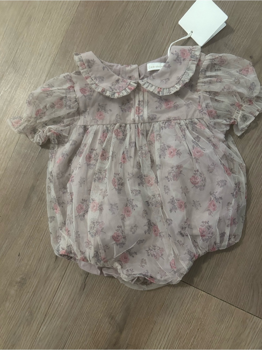 Delicate Pink Floral Baby One-Piece with Peter Pan Collar